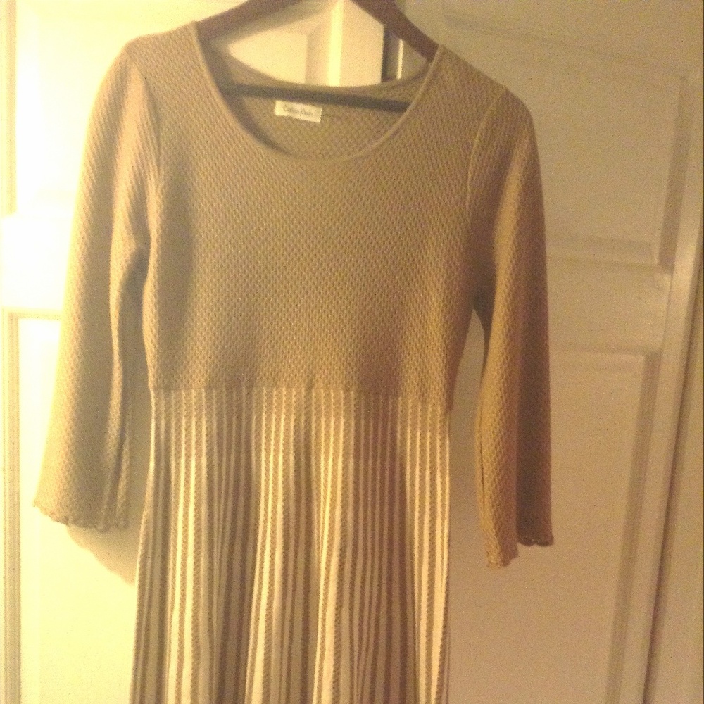 Calvin Klein Tan & Cream Striped  Sweater Dress